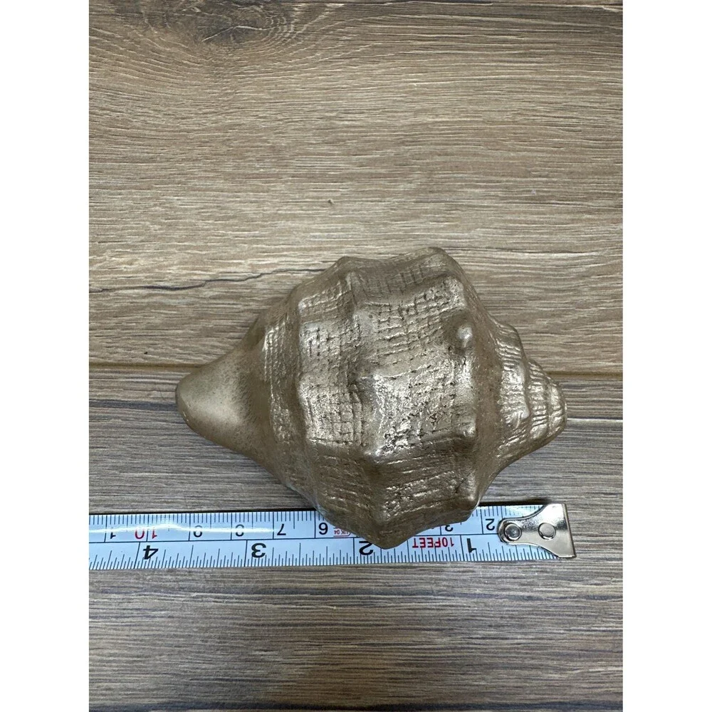 Vintage Solid Brass Small Conch Shell Paperweight, Nautical Ocean Desk Decor, 3.